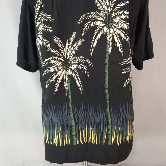 Cherokee Waikiki Hawaiian shirt men's medium black short sleeve floral - Picture 10 of 11